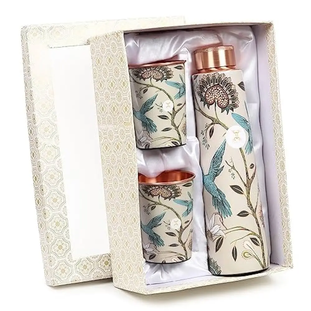 PRINTED COPPER WATE BOTTLE SET-[ WITH 2 GLASSES ]