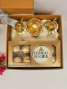 3 Brass Diyas with Ferrero Rocher Hamper – Premium Festive Gift