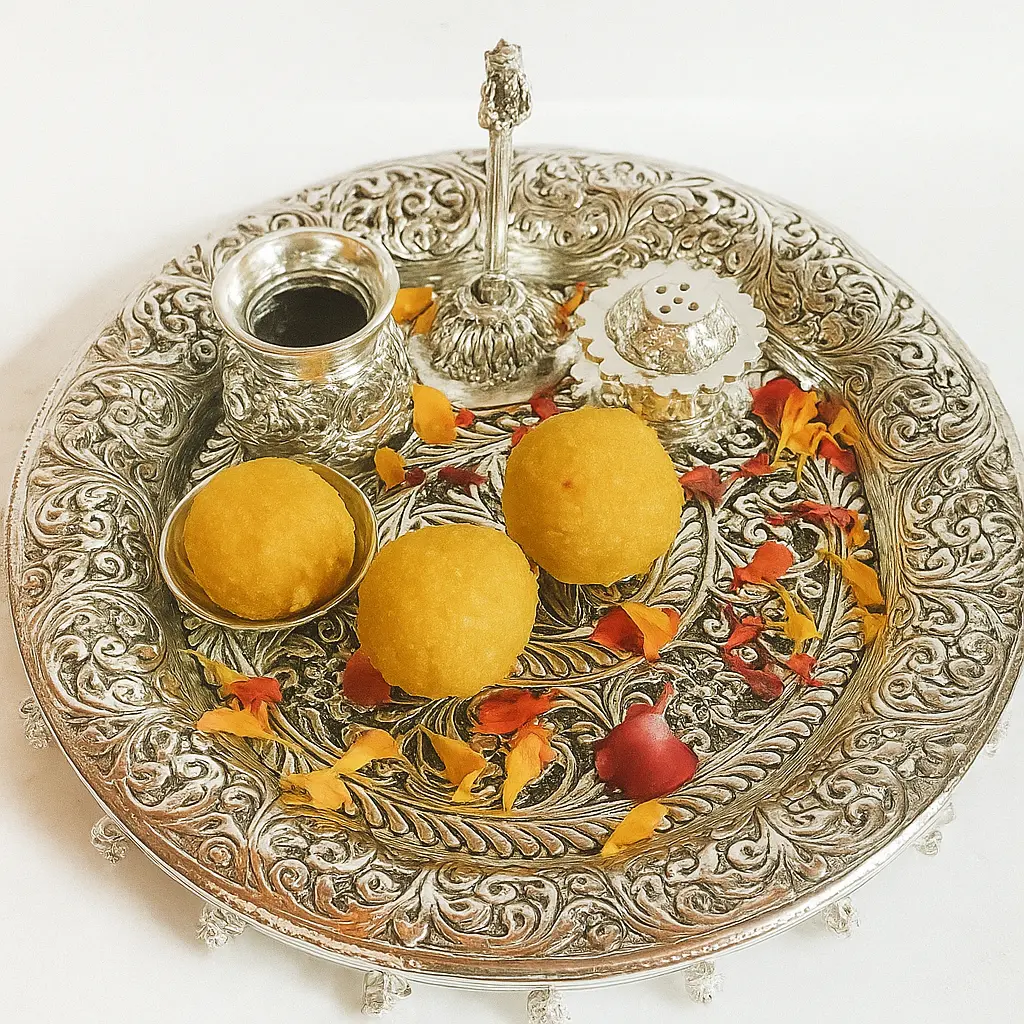 Silver-Plated Pooja Thali Set of 6 (10 Inches) – Perfect for Diwali Worship & Gifting