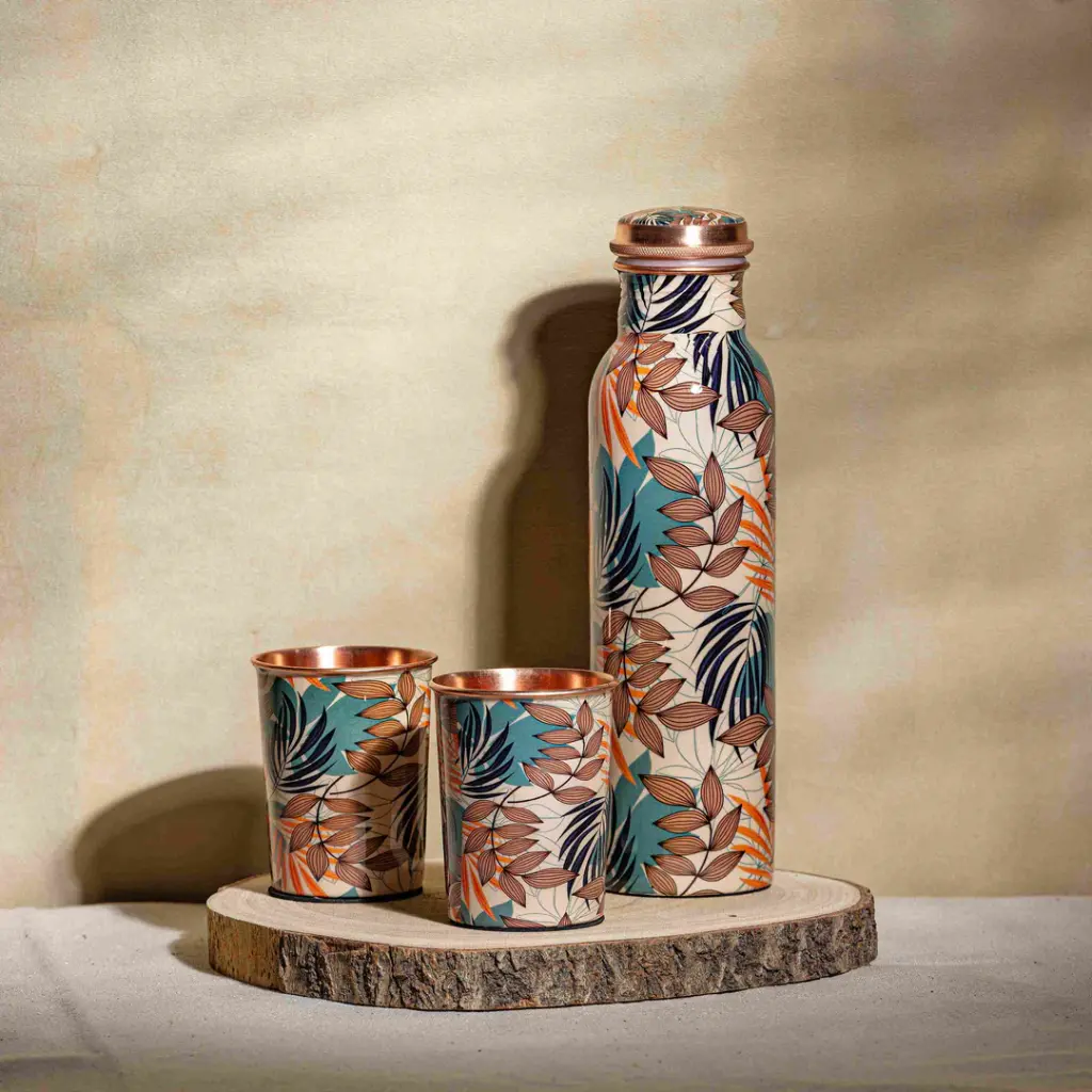 PURE COPPER BOTTLE SET WITH 2 GLASSES