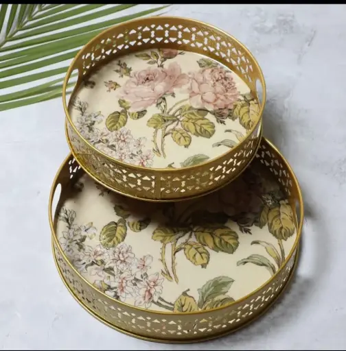 Elegant Flower Metal Tray Set