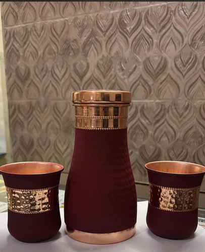 Bedside Copper Bottle Set with 2 Glasses – 750ML