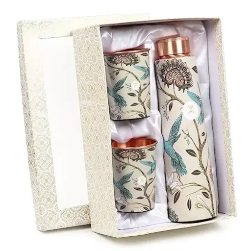 PRINTED COPPER WATE BOTTLE SET-[ WITH 2 GLASSES ]