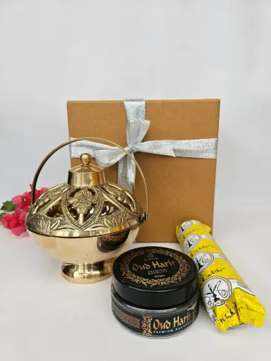 Brass Dhunidan with Loban & Charcoal Hamper