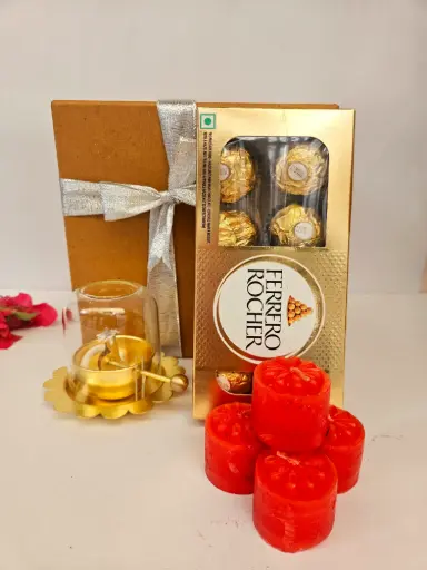 Brass Screw Diya with Ferrero Rocher Hamper