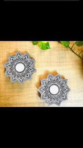 Wooden Block Tealight Holder (Large Mandala ) Set of 2