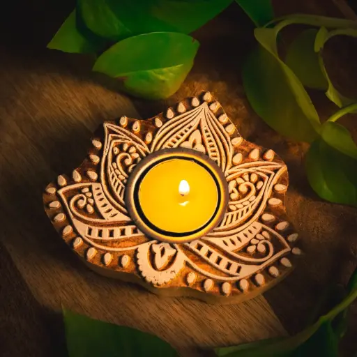 Wooden Lotus candle holder 
