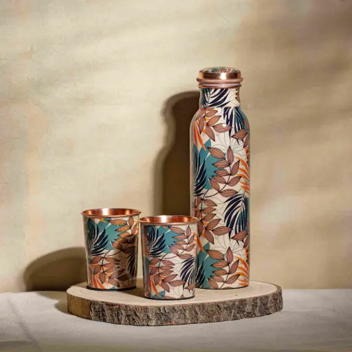 PURE COPPER BOTTLE SET WITH 2 GLASSES